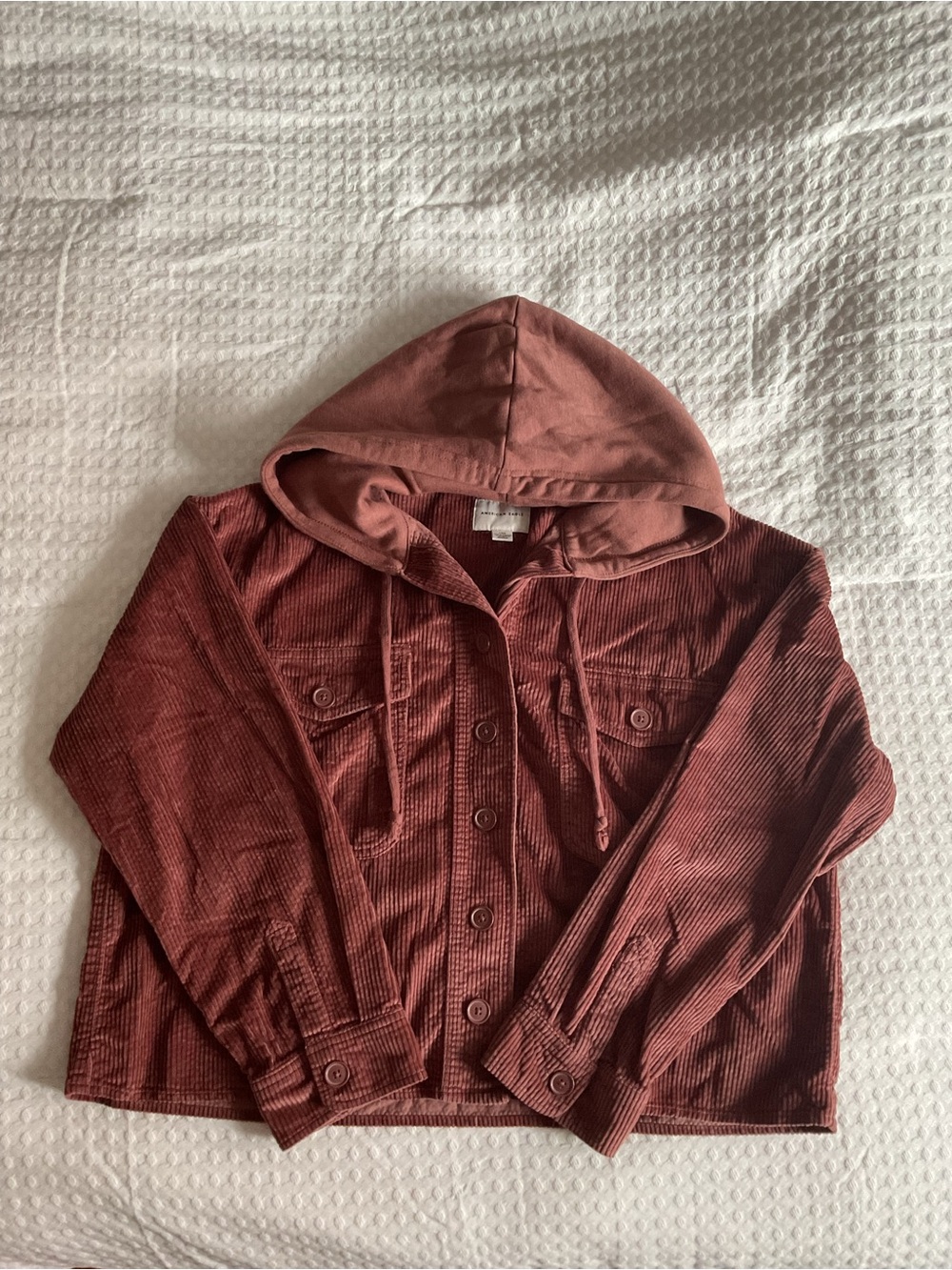 American Eagle Women’s Corduroy Hooded Jacket in Dusty Rose